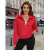 imageMAGCOMSEN Womens Half Zip Cropped Sweatshirts Fleece Lined Hoodie Quarter Zip Pullover Activewear Sweater with PocketsTomato Red
