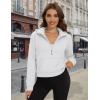 imageMAGCOMSEN Womens Half Zip Cropped Sweatshirts Fleece Lined Hoodie Quarter Zip Pullover Activewear Sweater with PocketsWhite