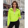 imageMAGCOMSEN Womens Half Zip Cropped Sweatshirts Fleece Lined Hoodie Quarter Zip Pullover Activewear Sweater with PocketsYellow Green