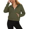 imageMAGCOMSEN Womens Half Zip Cropped Sweatshirts Fleece Lined Hoodie Quarter Zip Pullover Activewear Sweater with PocketsArmy Green