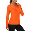 imageMAGCOMSEN Womens Running Shirts Quarter Zip Fleece Pullover Long Sleeve Thumb Hole Tee Athletic Workout TopsOrange
