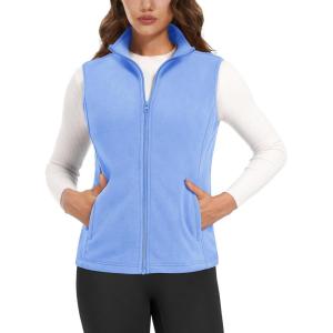 imageMAGCOMSEN Womens Fleece Vest Outerwear Sleeveless Lightweight Zip Jackets Warm Soft Vests with Zipper PocketsLight Blue