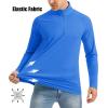 imageMAGCOMSEN Mens Long Sleeve Sun Shirts UPF 50 Tees 14 Zip Up Fishing Running Rash Guard TShirts Outdoor ShirtAzure