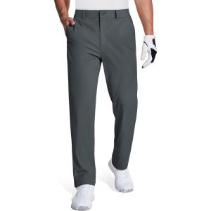 imageMAGCOMSEN Mens Golf Pants Stretch Dress Pants Quick Dry Water Resistant Lightweight Flat Front Work Pants Moisture WickingDark Grey