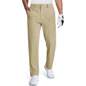 imageMAGCOMSEN Mens Golf Pants Stretch Dress Pants Quick Dry Water Resistant Lightweight Flat Front Work Pants Moisture WickingKhaki