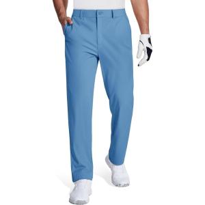 imageMAGCOMSEN Mens Golf Pants Stretch Dress Pants Quick Dry Water Resistant Lightweight Flat Front Work Pants Moisture WickingLight Blue