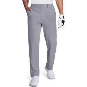 imageMAGCOMSEN Mens Golf Pants Stretch Dress Pants Quick Dry Water Resistant Lightweight Flat Front Work Pants Moisture WickingLight Grey
