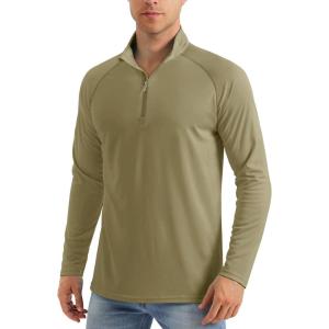 imageMAGCOMSEN Mens Long Sleeve Sun Shirts UPF 50 Tees 14 Zip Up Fishing Running Rash Guard TShirts Outdoor ShirtDull Cyan