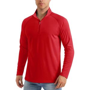 imageMAGCOMSEN Mens Long Sleeve Sun Shirts UPF 50 Tees 14 Zip Up Fishing Running Rash Guard TShirts Outdoor ShirtTomato Red