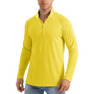 imageMAGCOMSEN Mens Long Sleeve Sun Shirts UPF 50 Tees 14 Zip Up Fishing Running Rash Guard TShirts Outdoor ShirtYellow