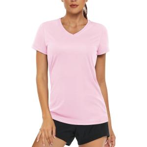 imageMAGCOMSEN Womens T Shirts VNeck Short Sleeve UPF 50 Sun Protection Performance Quick Dry Athletic Shirts Tee TopsLight Pink