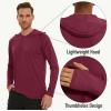 imageMAGCOMSEN Mens Hooded UPF 50 Sun Protection T Shirts Long Sleeve Athletic Fishing Shirts Rash GuardsWine Red