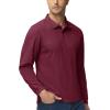 imageMAGCOMSEN Mens Polo Shirts 3 Button Quick Dry Performance Long Sleeve Tactical Shirts Pique Jersey Golf ShirtWine Red
