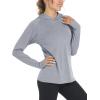 imageMAGCOMSEN Womens Hoodie Shirts UPF 50 UV Protection Long Sleeve Sun Shirt Fishing Hiking Athletic Shirts with Thumb HoleLight Grey