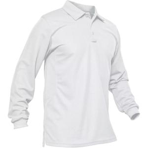 imageMAGCOMSEN Mens Polo Shirts 3 Button Quick Dry Performance Long Sleeve Tactical Shirts Pique Jersey Golf ShirtWhite