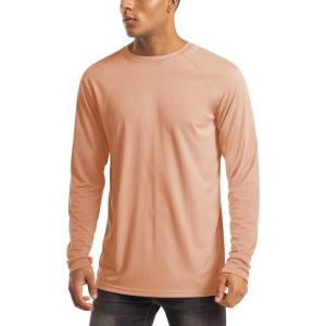 imageMAGCOMSEN Mens Long Sleeve Shirts UPF 50 UV Sun Protection Athletic Shirts for Hiking Running Workout Rash GuardApricot