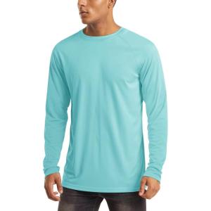 imageMAGCOMSEN Mens Long Sleeve Shirts UPF 50 UV Sun Protection Athletic Shirts for Hiking Running Workout Rash GuardAqua Blue