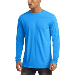 imageMAGCOMSEN Mens Long Sleeve Shirts UPF 50 UV Sun Protection Athletic Shirts for Hiking Running Workout Rash GuardAzure