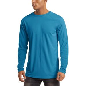 imageMAGCOMSEN Mens Long Sleeve Shirts UPF 50 UV Sun Protection Athletic Shirts for Hiking Running Workout Rash GuardBlue Green