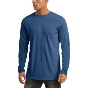 imageMAGCOMSEN Mens Long Sleeve Shirts UPF 50 UV Sun Protection Athletic Shirts for Hiking Running Workout Rash GuardBlue Grey