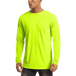 imageMAGCOMSEN Mens Long Sleeve Shirts UPF 50 UV Sun Protection Athletic Shirts for Hiking Running Workout Rash GuardFluorescent Green