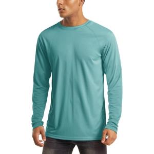imageMAGCOMSEN Mens Long Sleeve Shirts UPF 50 UV Sun Protection Athletic Shirts for Hiking Running Workout Rash GuardGrey Green