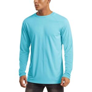 imageMAGCOMSEN Mens Long Sleeve Shirts UPF 50 UV Sun Protection Athletic Shirts for Hiking Running Workout Rash GuardIce Blue