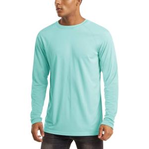 imageMAGCOMSEN Mens Long Sleeve Shirts UPF 50 UV Sun Protection Athletic Shirts for Hiking Running Workout Rash GuardLake Blue