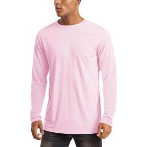 imageMAGCOMSEN Mens Long Sleeve Shirts UPF 50 UV Sun Protection Athletic Shirts for Hiking Running Workout Rash GuardLight Pink