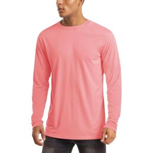 imageMAGCOMSEN Mens Long Sleeve Shirts UPF 50 UV Sun Protection Athletic Shirts for Hiking Running Workout Rash GuardWatermelon Red