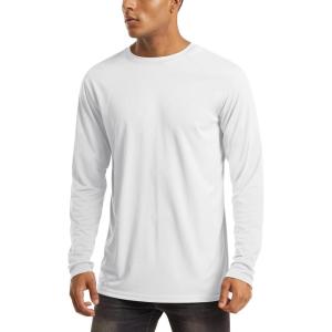 imageMAGCOMSEN Mens Long Sleeve Shirts UPF 50 UV Sun Protection Athletic Shirts for Hiking Running Workout Rash GuardWhite