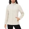 imageMAGCOMSEN Womens Fleece Jacket Zip Up Coat Lightweight Soft Warm Long Sleeve Jackets with Pockets for WinterBeige