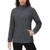 imageMAGCOMSEN Womens Fleece Jacket Zip Up Coat Lightweight Soft Warm Long Sleeve Jackets with Pockets for WinterDark Grey