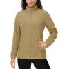 imageMAGCOMSEN Womens Fleece Jacket Zip Up Coat Lightweight Soft Warm Long Sleeve Jackets with Pockets for WinterKhaki