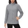 imageMAGCOMSEN Womens Fleece Jacket Zip Up Coat Lightweight Soft Warm Long Sleeve Jackets with Pockets for WinterLight Grey
