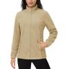 imageMAGCOMSEN Womens Fleece Jacket Zip Up Coat Lightweight Soft Warm Long Sleeve Jackets with Pockets for WinterLight Khaki