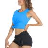 imageMAGCOMSEN Womens Sleeveless Workout Shirts UPF 80 Dry Fit Running Wicking Tank Tops Athletic Gym Summer TopsAzure