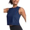 imageMAGCOMSEN Womens Workout Cropped Tops UPF 50 Athletic Running Tank Tops Sleeveless Gym Sports Muscle ShirtsNavy