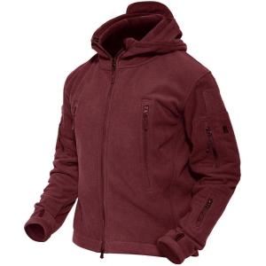 imageMAGCOMSEN Mens Military Tactical Jacket Warm Fleece Hoodies Sport Outdoor Winter Coats WindbreakerWine Red