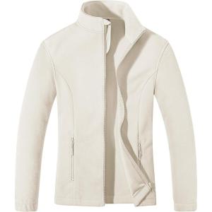 imageMAGCOMSEN Womens Fleece Jacket Zip Up Coat Lightweight Soft Warm Long Sleeve Jackets with Pockets for WinterBeige