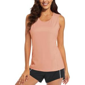 imageMAGCOMSEN Womens Sleeveless Workout Shirts UPF 80 Dry Fit Running Wicking Tank Tops Athletic Gym Summer TopsApricot