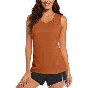 imageMAGCOMSEN Womens Sleeveless Workout Shirts UPF 80 Dry Fit Running Wicking Tank Tops Athletic Gym Summer TopsDark Orange