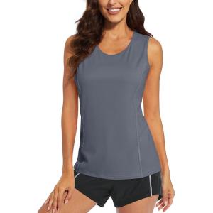 imageMAGCOMSEN Womens Sleeveless Workout Shirts UPF 80 Dry Fit Running Wicking Tank Tops Athletic Gym Summer TopsDary Grey