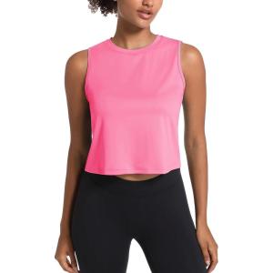 imageMAGCOMSEN Womens Workout Cropped Tops UPF 50 Athletic Running Tank Tops Sleeveless Gym Sports Muscle ShirtsRose Red