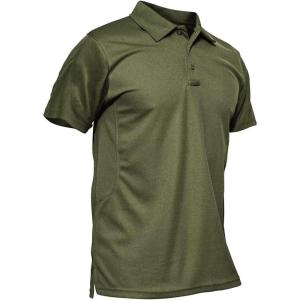 imageMAGCOMSEN Mens Polo Shirt Quick Dry Performance Short Sleeve Tactical Shirts Pique Jersey Golf ShirtArmy Green
