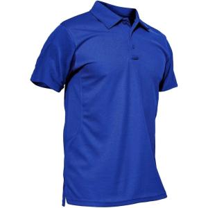 imageMAGCOMSEN Mens Polo Shirt Quick Dry Performance Short Sleeve Tactical Shirts Pique Jersey Golf ShirtBlue