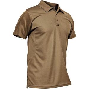 imageMAGCOMSEN Mens Polo Shirt Quick Dry Performance Short Sleeve Tactical Shirts Pique Jersey Golf ShirtBrown