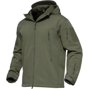 imageMAGCOMSEN Mens Tactical Jacket 7 Pockets Performance Fleece Lined Water Resistant Soft Shell Winter CoatsArmy Green
