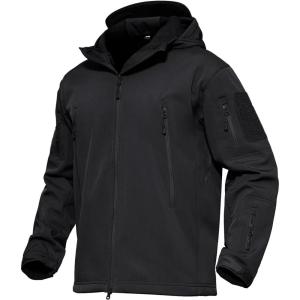 imageMAGCOMSEN Mens Tactical Jacket 7 Pockets Performance Fleece Lined Water Resistant Soft Shell Winter CoatsBlack