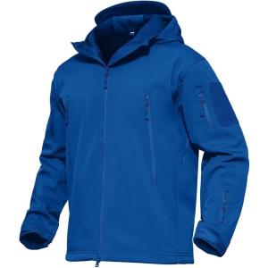 imageMAGCOMSEN Mens Tactical Jacket 7 Pockets Performance Fleece Lined Water Resistant Soft Shell Winter CoatsBright Blue